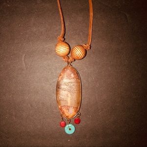 *50% off if bundled* Stone pendant necklace boho on cord with beading